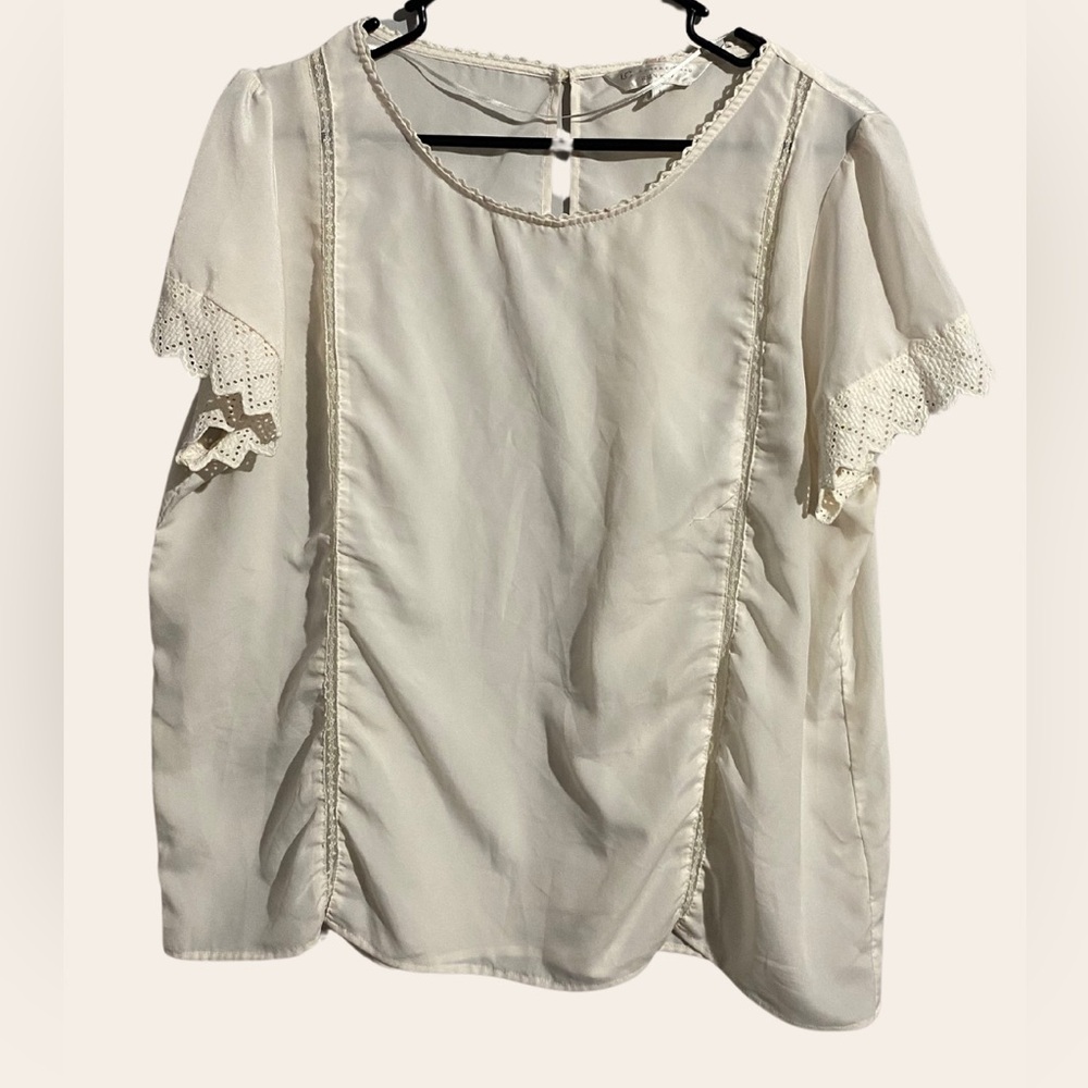 Elegant Cream Lace Sleeve Women's Top